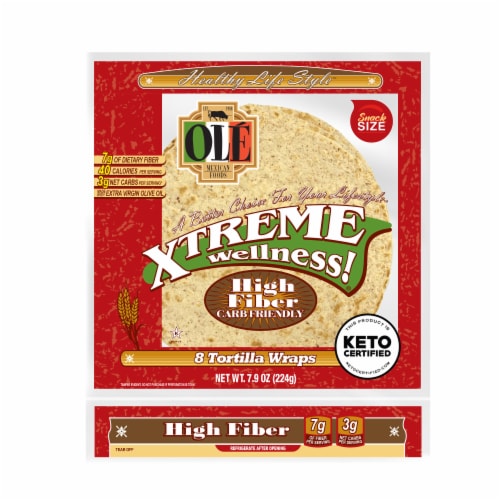 Olé Xtreme Wellness High Fiber Flour Tortillas Snack Size, Keto Certified Perspective: front