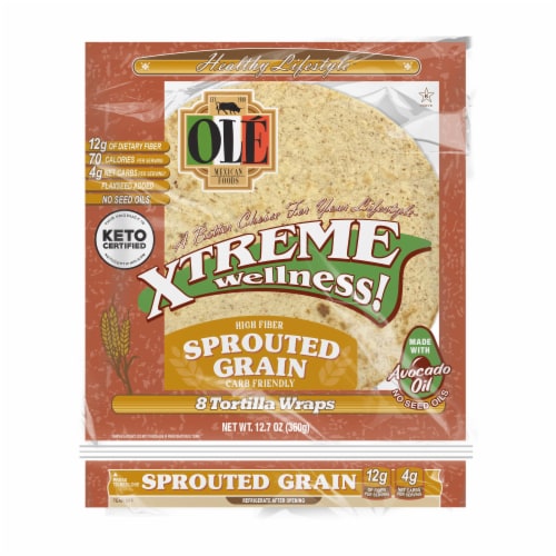 Olé Xtreme Wellness High Fiber Sprouted Grain Keto Certified Tortillas Perspective: front