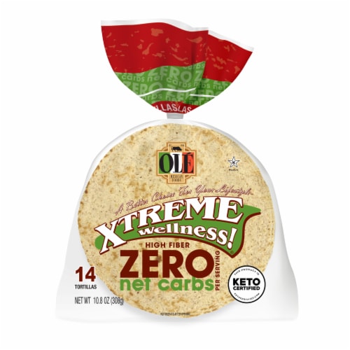 Olé Xtreme Zero Net Carbs High Fiber Street Taco Keto Certified Tortillas Perspective: front