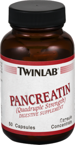 Twinlab Pancreatin Quadruple Strength Capsules Perspective: front