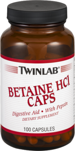 Twinlab Betaine HCL Caps Digestive Aid with Pepsin Capsules Perspective: front