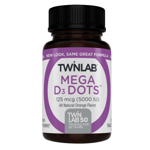 Twinlab® Mega D3 Dots 5000 IU All Natural Orange Flavor Tablets Perspective: front