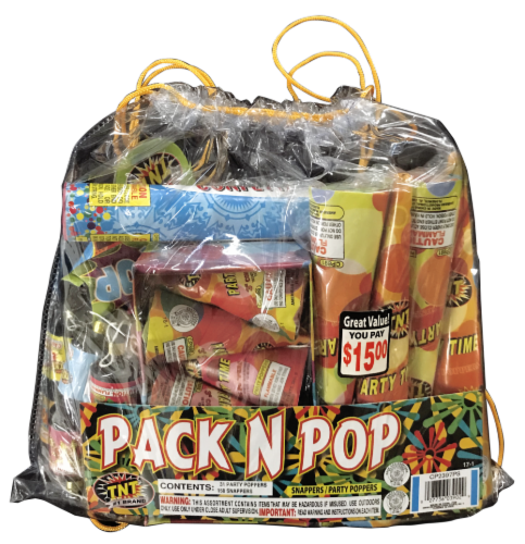 TNT® Pack N Pop Party Poppers Bag Perspective: front