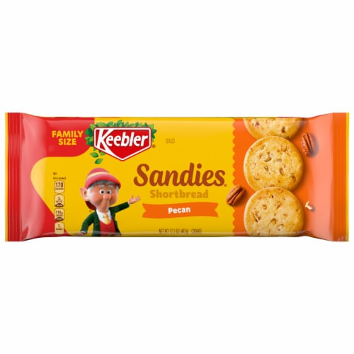 Keebler Sandies Pecan Cookies, Shortbread Cookies with Crunchy Pecans, Family Size 17.2 oz Perspective: front