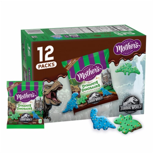 Mother's Chocolatey Dynamite Dinosaurs Cookies, Jurassic World Inspired, Individually Wrapped Treats Perspective: front