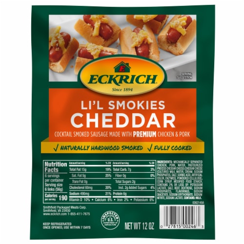 Eckrich Li'l Smokies Cheddar Cocktail Smoked Sausages Perspective: front