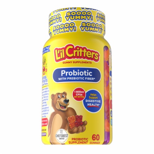 L'il Critters Probiotic Gummies for Kids with Prebiotic Fiber Helps Support Digestive Health Perspective: front
