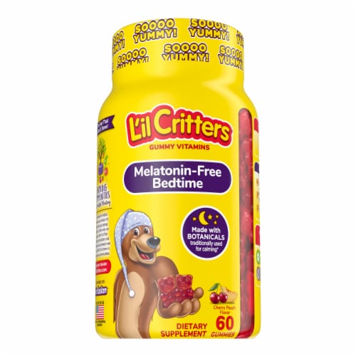 L'il Critters Melatonin-Free Bedtime Cherry Peach Flavored Gummies Sleep Support Dietary Supplement Perspective: front