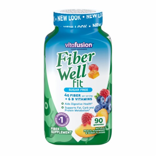 Vitafusion™ Fiber Well™ Sugar-Free Peach Raspberry & Berry Flavored Fit B-Vitamin Gummies Perspective: front
