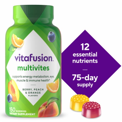 vitafusion MultiVites Berry, Peach, and Orange Flavored Multivitamin Gummies Perspective: front