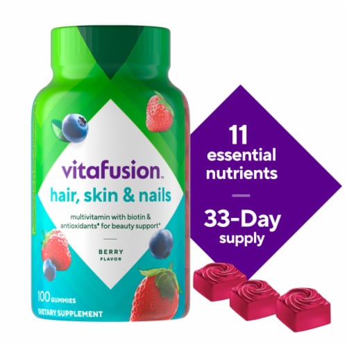 Vitafusion™ Gorgeous Hair Skin & Nails Natural Raspberry Flavor Multivitamin Gummies 100 Count Perspective: front