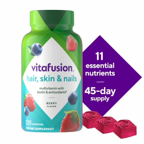 vitafusion Gorgeous Hair Skin & Nails Berry Flavored Multivitamin Gummy Vitamin plus Biotin Perspective: front