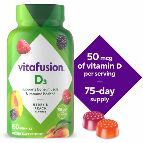 Vitafusion™ Vitamin D3 Natural Peach & Berry Flavored Gummies 2000IU Perspective: front