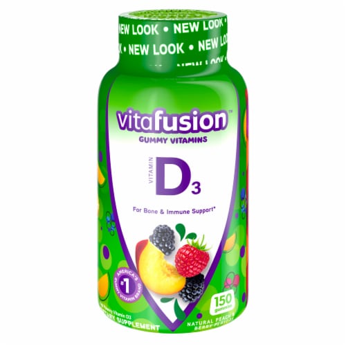 vitafusion Vitamin D3 Peach and Berry Flavored Gummy Vitamin Bone and Immune Support 50mcg Perspective: front