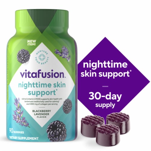 Vitafusion Nighttime Skin Support Blackberry Lavender Flavored Vitamin Gummies Perspective: front