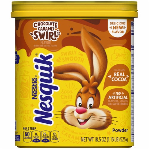 Nesquik Chocolate Caramel Flavor Powdered Drink Mix Perspective: front