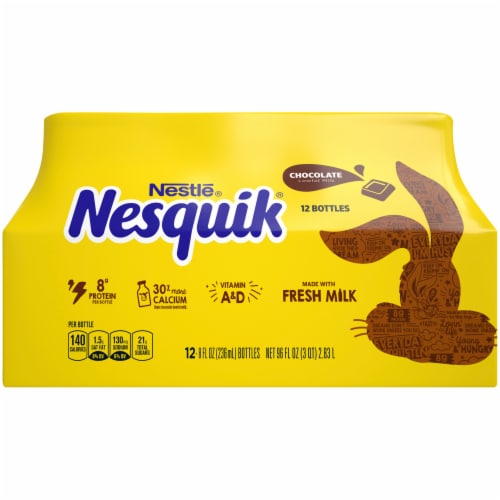 Nesquik Chocolate Milk Ready to Drink Low-fat Milk 12 Bulk Pack 8 fl oz Bottles Perspective: front