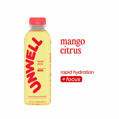 Unwell Hydration Electrolyte Drink for Rapid Hydration + Focus – Mango Citrus Perspective: front