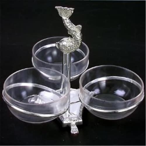 Godinger 9312 9'' Dolphin 3 Bowl Stand Perspective: front