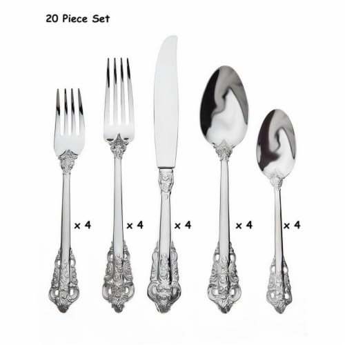 Godinger 50251 20 Piece Vivaldi 18-10 Stainless Steel 20th Century Baroque Flatware Set Perspective: front