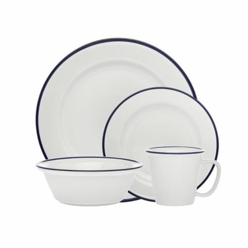 Godinger 70414 1 x 1 x 1 in. Bistro Band Porcelain Dinnerware Set, Blue - 16 Piece Perspective: front