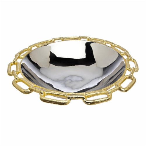 Godinger 82733 Gold Chain Border Round Bowl Perspective: front