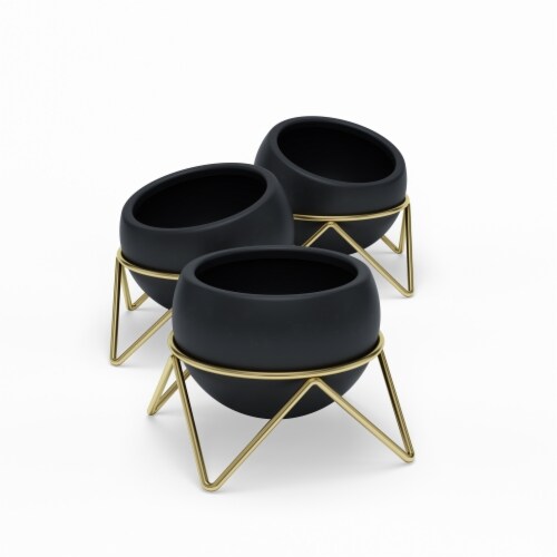 Umbra 1013191-1137 Potsy Planter, Black & Brass - Set of 3 Perspective: front