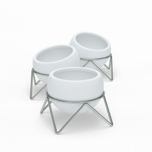 Umbra 1013191-670 Potsy Planter, White & Nickel - Set of 3 Perspective: front