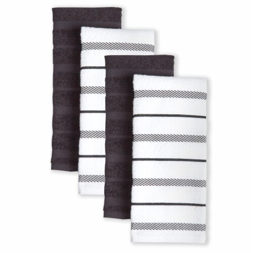 KitchenAid Albany Stripe Kitchen Towel Set - 4 Pack - Black / Ivory Perspective: front