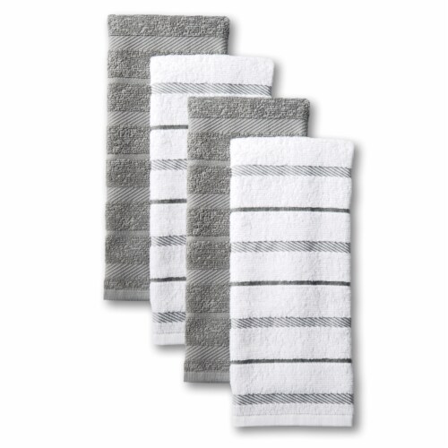 KitchenAid Albany Stripe Kitchen Towel Set - 4 Pack - Gray / Ivory Perspective: front