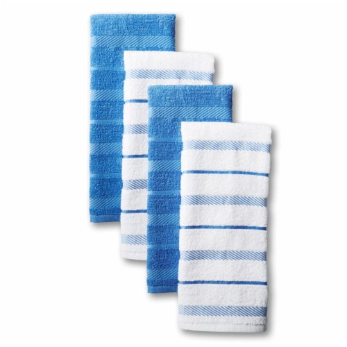 KitchenAid Albany Stripe Kitchen Towel Set - 4 Pack - Blue / Ivory Perspective: front