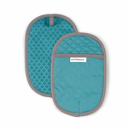 NEW KitchenAid Oven Mitt & (2)Pot Holder With Easy Silicone Grip, Aqua Blue