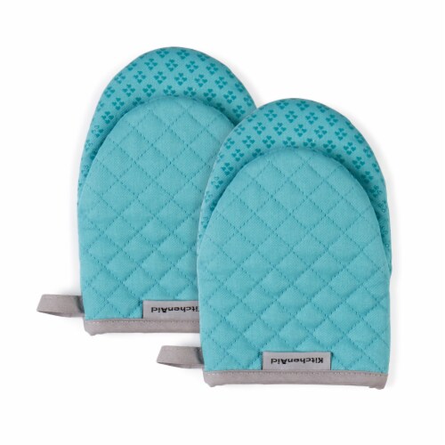 KitchenAid Asteroid Mini Oven Mitt Set - 2 Pack - Aqua Perspective: front