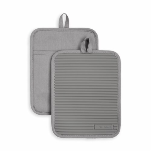 KitchenAid Ribbed Soft Silicone Pot Holder Set - 2 Pack - Gray Perspective: front