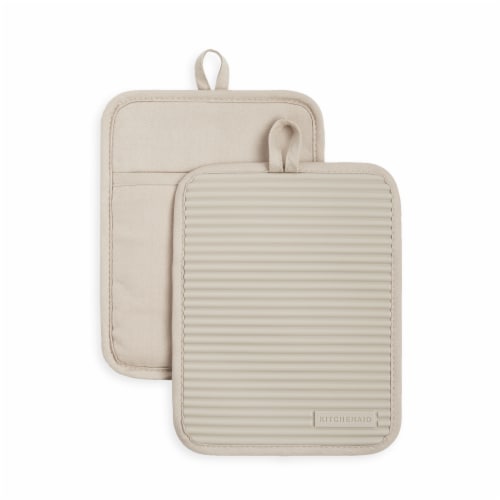 KitchenAid Ribbed Soft Silicone Pot Holder Set - 2 Pack - Tan Perspective: front