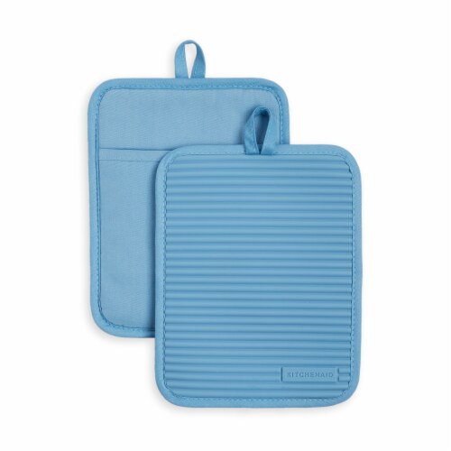 KitchenAid Ribbed Soft Silicone Pot Holder Set - 2 Pack - Blue Perspective: front