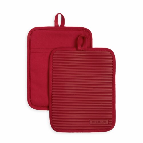 KitchenAid Ribbed Soft Silicone Pot Holder Set - 2 Pack - Red Perspective: front