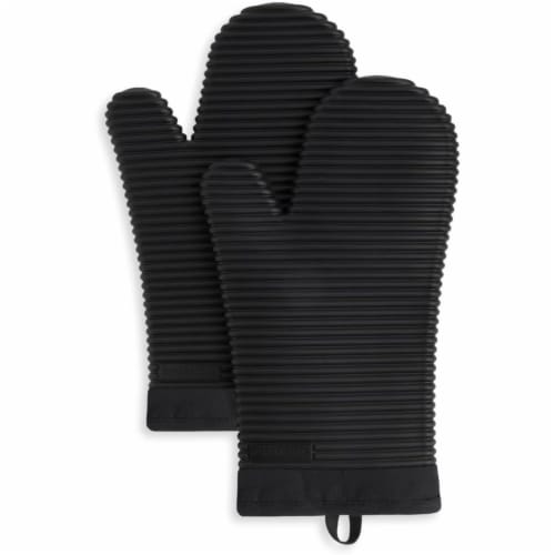 KitchenAid Ribbed Soft Silicone Oven Mitt Set - 2 Pack - Black Perspective: front