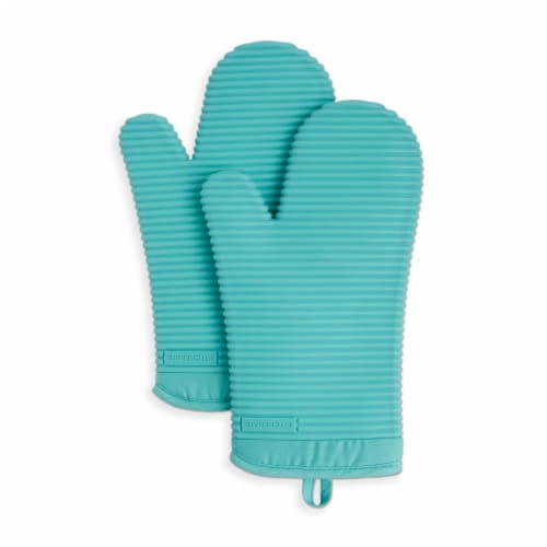 KitchenAid Ribbed Soft Silicone Oven Mitt Set - 2 Pack - Blue Perspective: front