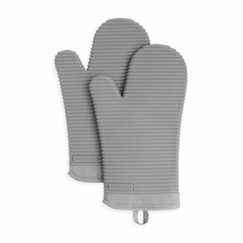 KitchenAid Ribbed Soft Silicone Oven Mitt Set - 2 Pack - Gray Perspective: front