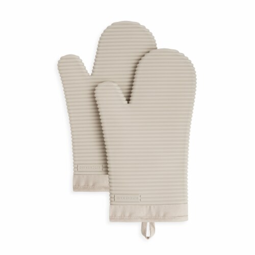 KitchenAid Ribbed Soft Silicone Oven Mitt Set - 2 Pack - Tan Perspective: front