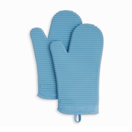 KitchenAid Ribbed Soft Silicone Oven Mitt Set - 2 Pack - Blue Perspective: front