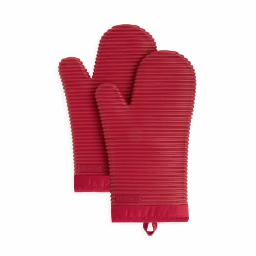 KitchenAid Ribbed Soft Silicone Oven Mitt Set - 2 Pack - Red Perspective: front