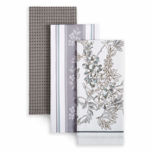 Martha Stewart Printed Iris Kitchen Towels - 3 Pack - Gray Perspective: front