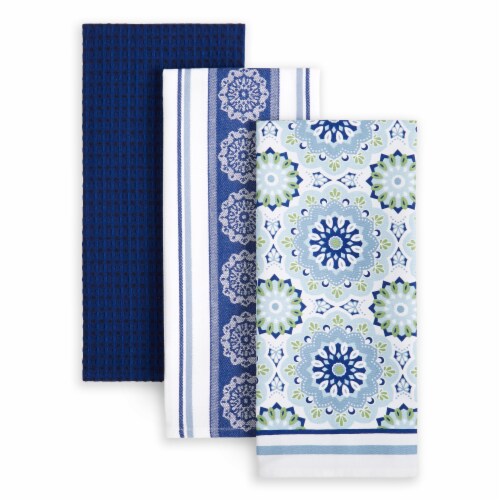 Martha Stewart Medallion Kitchen Towel Set - Blue Perspective: front