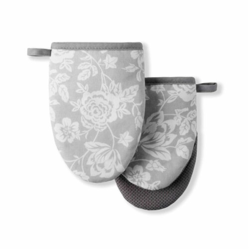 Martha Stewart Floral Vine Oven Mitts - Gray Perspective: front