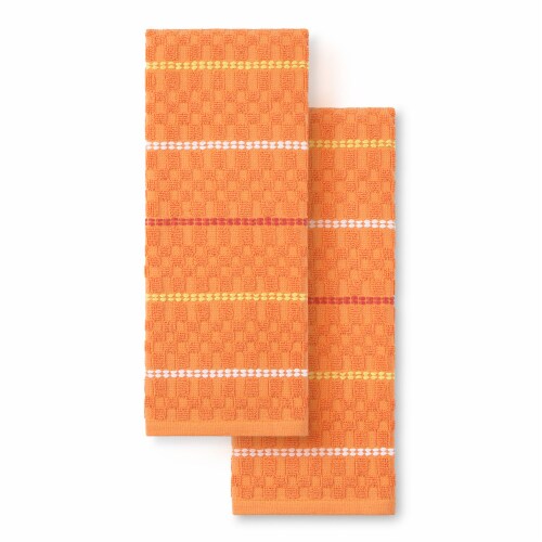 Fiesta® Dobby Kitchen Towels - Tangerine Perspective: front