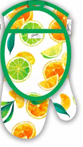 Fiesta® Oven Mitt & Potholder Set - Citrus Circus Perspective: front