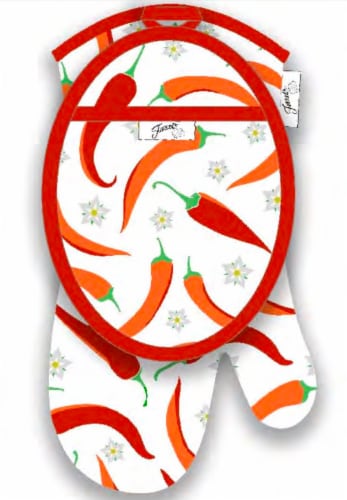 Fiesta® Oven Mitt & Potholder Set - Chili Peppers Perspective: front