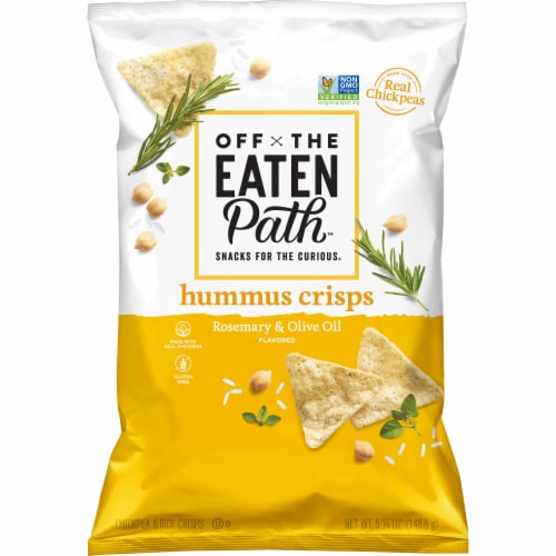 Off the Eaten Path Hummus Crisps Rosemary & Olive Oil Chips Snacks Perspective: front